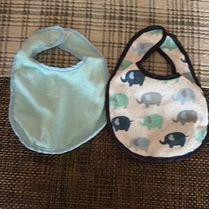 Elephant Print and Blue Baby Bib Set